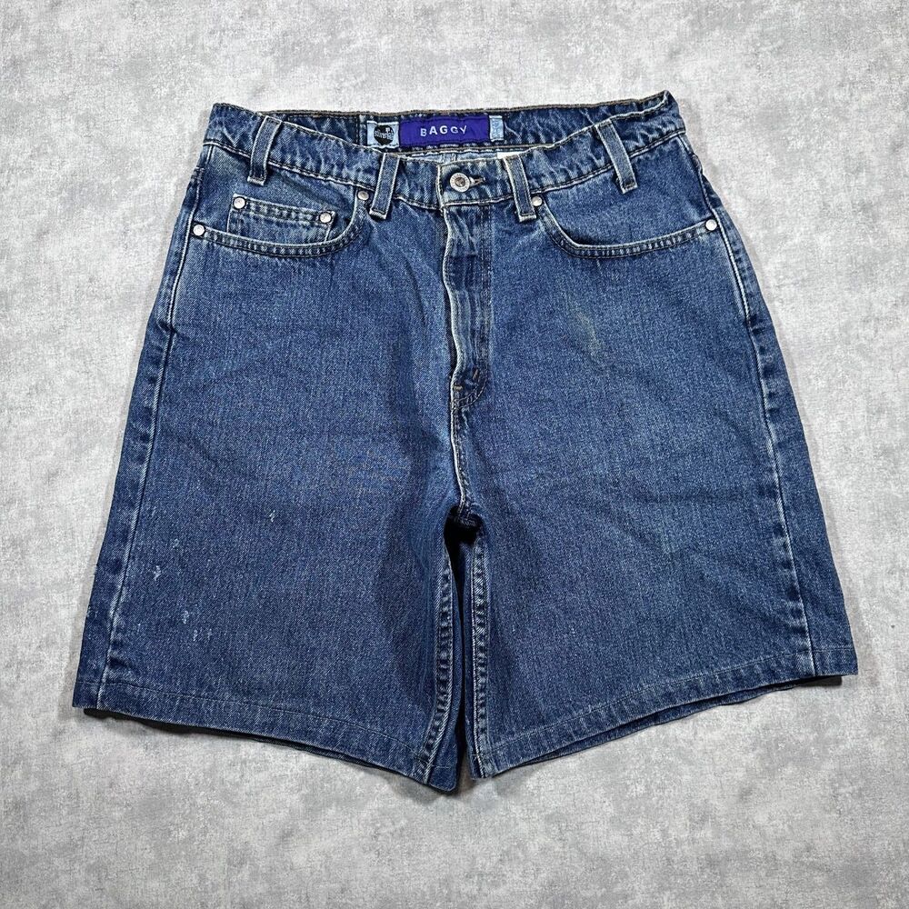 Vintage Levi''s Silver Tab Dark Blue Wash Distressed Jean Shorts Size 32